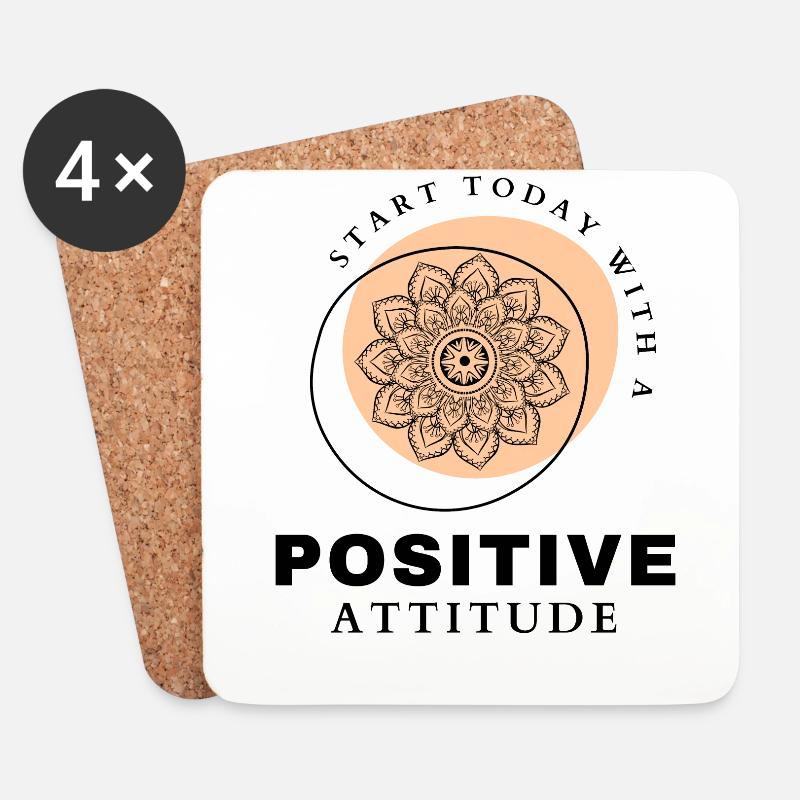 POSITIVE EINSTELLUNG MINDSET Motivation - Untersetzer (4er-Set) - Weiß