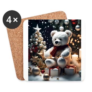 Teddy wünscht frohe Weihnachten - Untersetzer (4er-Set) - Weiß - Vorne