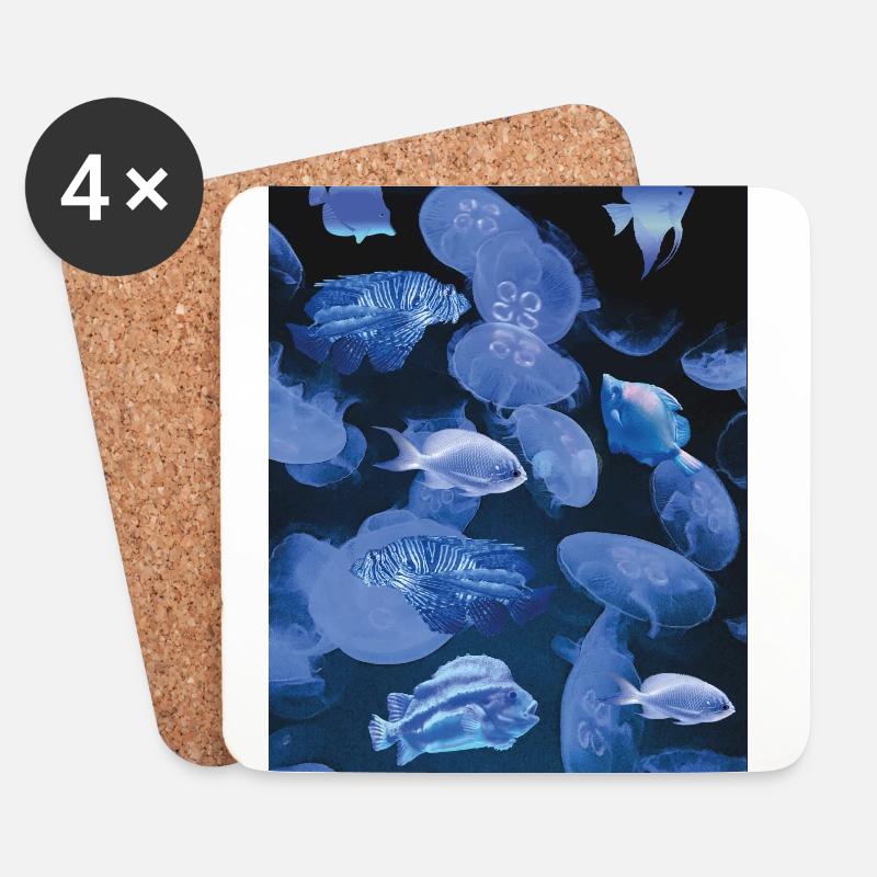 superclo3d.com Allover-Print mit Quallen & Fischen - Untersetzer (4er-Set) - Weiß