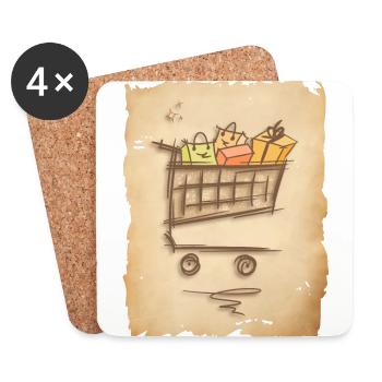 Einkaufswagen mit Geschenken Einkaufstüten - Untersetzer (4er-Set) - Weiß - Vorne