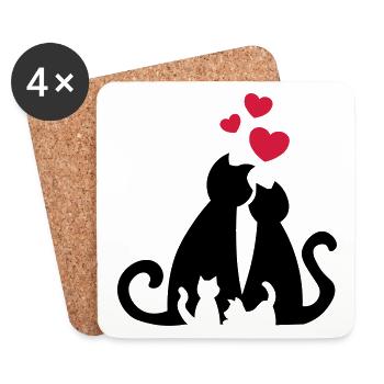 Famille de chat Cat family Cat family - Coasters (set of 4) - white - Front
