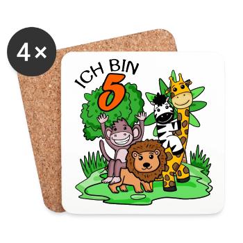 Ich bin 5 - 5. Geburtstag - Niedliche Tiere - Untersetzer (4er-Set) - Weiß - Vorne