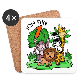 1. Geburtstag - Ich bin 1 - Tiere Wildnis - Untersetzer (4er-Set) - Weiß - Vorne