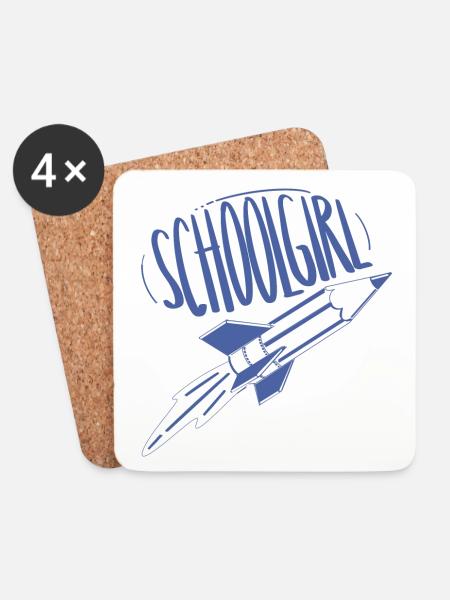 Schoolgirl / erster Schultag / Schulanfänger - Untersetzer (4er-Set) - Weiß