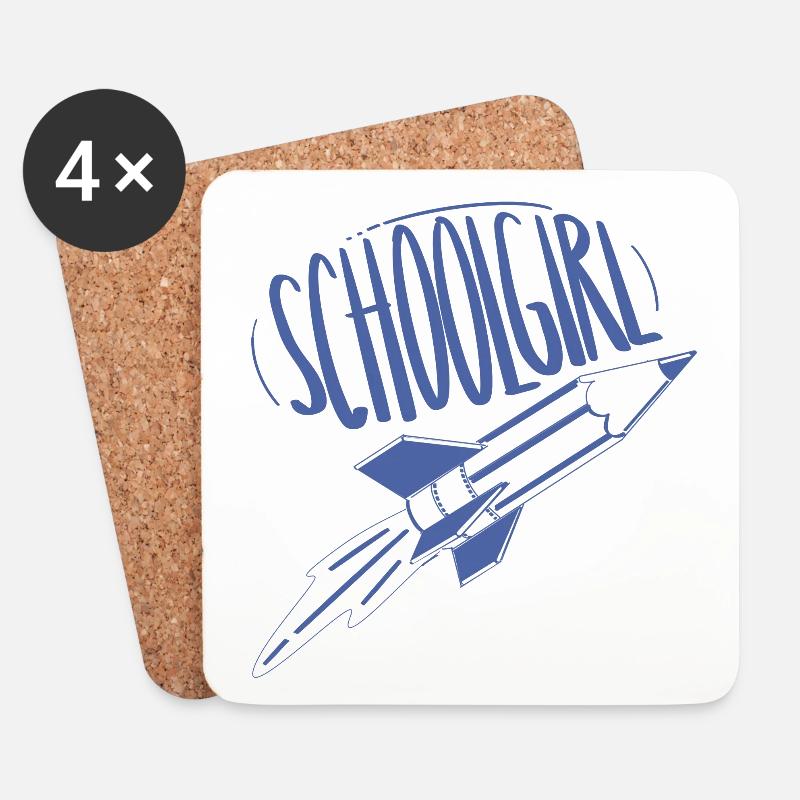Schoolgirl / erster Schultag / Schulanfänger - Untersetzer (4er-Set) - Weiß