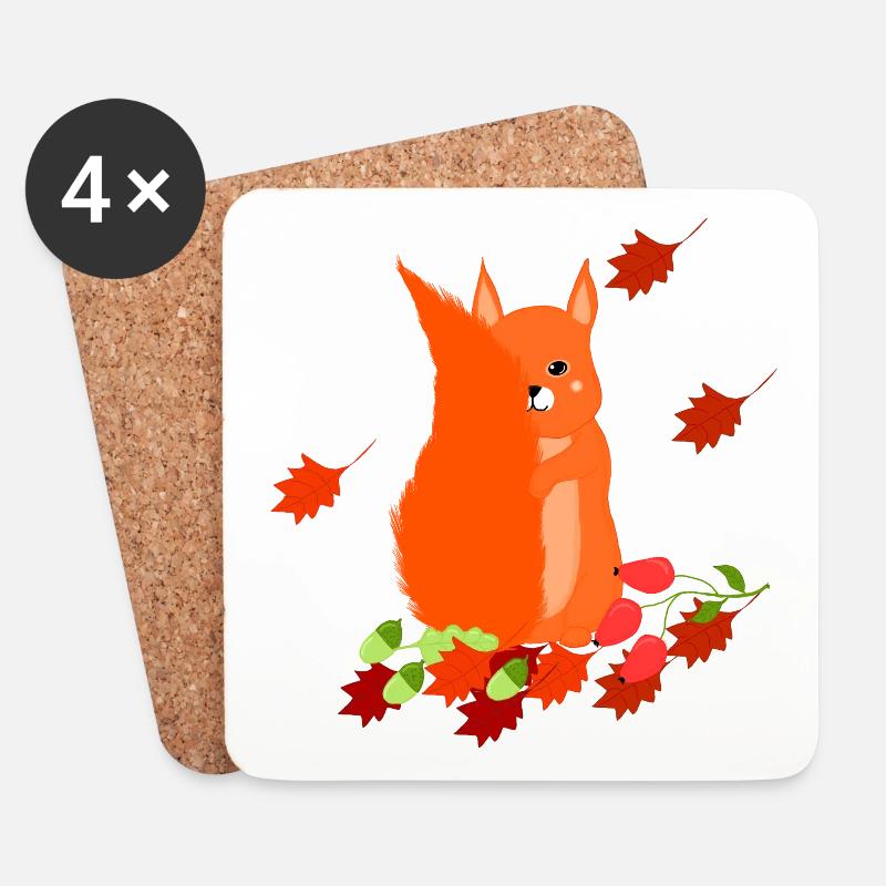 Eichhörnchen im Herbst - Untersetzer (4er-Set) - Weiß