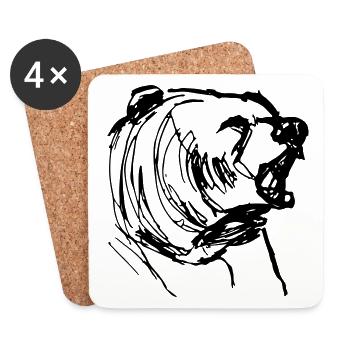 Croquis d’un cadeau de tête d’ours rugissant - Dessous de verre (lot de 4) - blanc - Devant