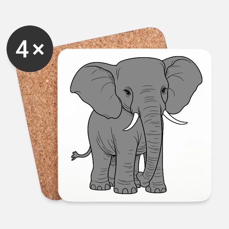 Elefant - Untersetzer (4er-Set) - Weiß