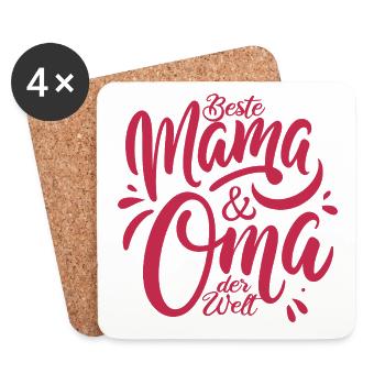 Beste Mama und Oma der Welt - Muttertag - Spruch - Untersetzer (4er-Set) - Weiß - Vorne