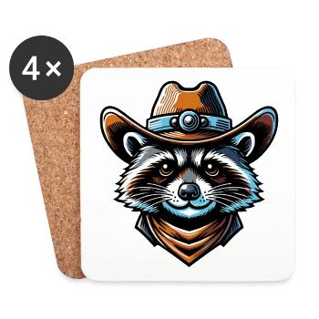 raton laveur avec chapeau de cow-boy dans le style bande dessinée - Dessous de verre (lot de 4) - blanc - Devant