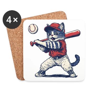 Chat Baseball - Dessous de verre (lot de 4) - blanc - Devant