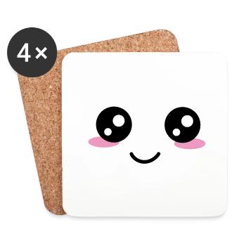 Kawaii Gesicht Augen - Untersetzer (4er-Set) - Weiß - Vorne