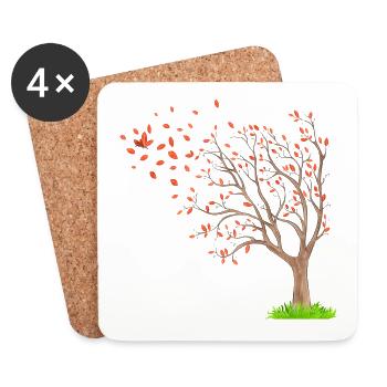 Baum des Lebens und Schmetterling - Untersetzer (4er-Set) - Weiß - Vorne