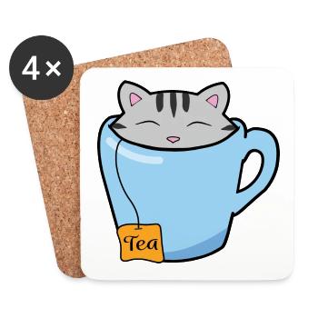 Tasse de thé chat - Dessous de verre (lot de 4) - blanc - Devant