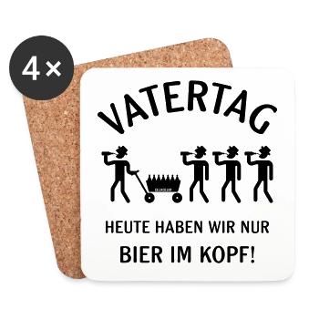 Vatertag – Bier Im Kopf (Bollerwagen / B) - Untersetzer (4er-Set) - Weiß - Vorne