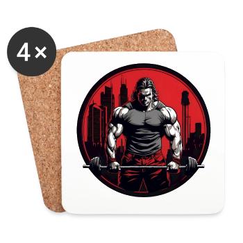 Bodybuilder with barbell hard workout - Coasters (set of 4) - white - Front
