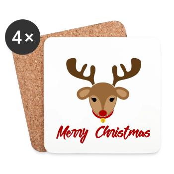 Merry Christmas Deer Reindeer Merry - Coasters (set of 4) - white - Front