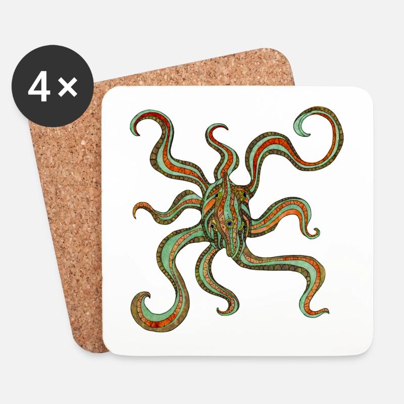 Abstrakter Octopus - Untersetzer (4er-Set) - Weiß