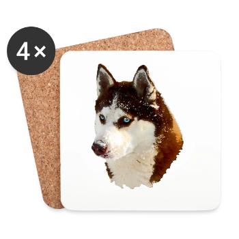Nordischer Husky Kopf Zeichnung - Untersetzer (4er-Set) - Weiß - Vorne