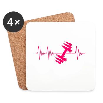 Dumbbell heartbeat ECG - Coasters (set of 4) - white - Front