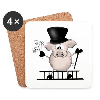 Pig Good Luck New Year's Eve Congratulations - Coasters (set of 4) - white - Front