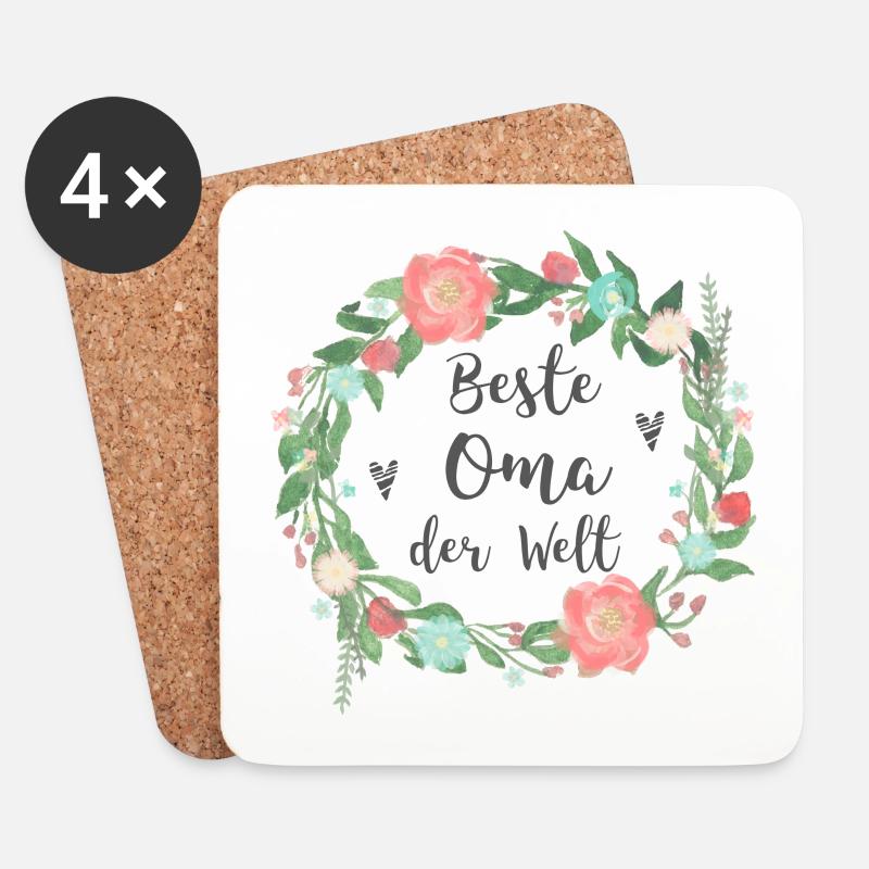 Beste Oma der Welt mit Blumen Blumenkranz - Untersetzer (4er-Set) - Weiß