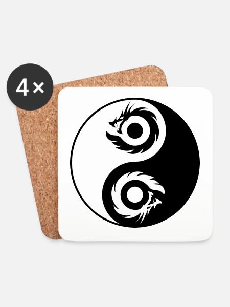 Dragon Yin Yang (2 Dragons) - Untersetzer (4er-Set) - Weiß