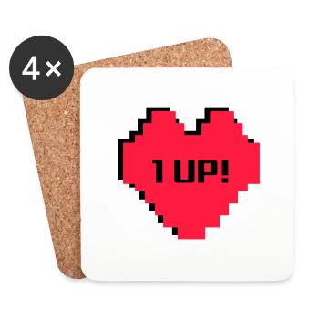 Gaming Herz 1 Leben Level Up 8Bit - Untersetzer (4er-Set) - Weiß - Vorne
