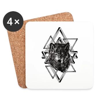 Abstract wolf, triangle - Coasters (set of 4) - white - Front