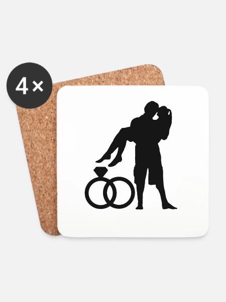 Ehe Paare Liebe Heiraten Verlobung Hochzeit Ringe - Untersetzer (4er-Set) - Weiß