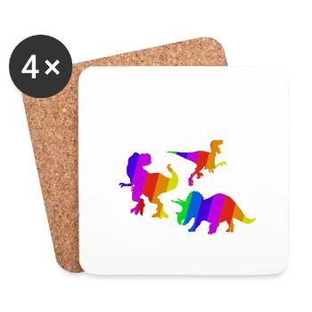 T-Rex Regenbogen Dino Tyrannosaurus Triceratops - Untersetzer (4er-Set) - Weiß - Vorne