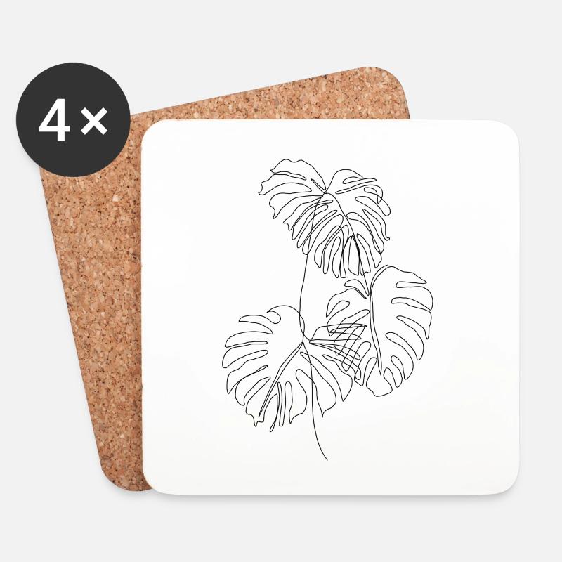 PLANT LOVER | Monstera One Line Drawing | schwarz - Untersetzer (4er-Set) - Weiß