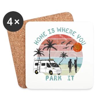Van vibes - home is where you park it - retro - Coasters (set of 4) - white - Front