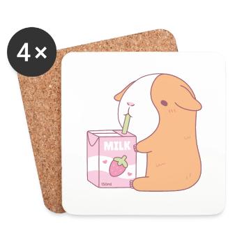 Cute Guinea Pig Drinking Strawberry Milk - Coasters (set of 4) - white - Front