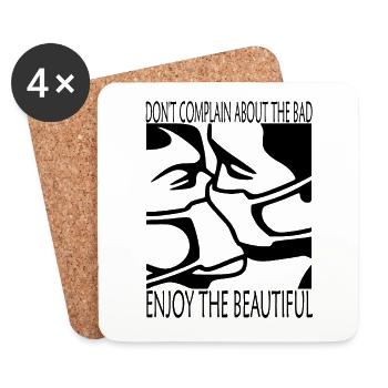 Le mauvais - le beau - masques (design noir) - Dessous de verre (lot de 4) - blanc - Devant