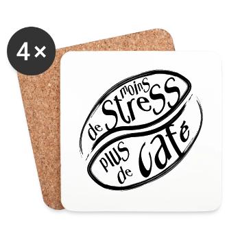 Moins de Stress, Plus de Café - Citation - Dessous de verre (lot de 4) - blanc - Devant