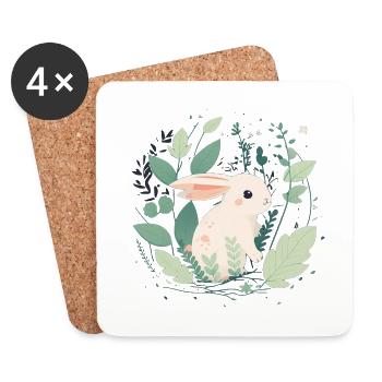 Un lapin mignon - Dessous de verre (lot de 4) - blanc - Devant