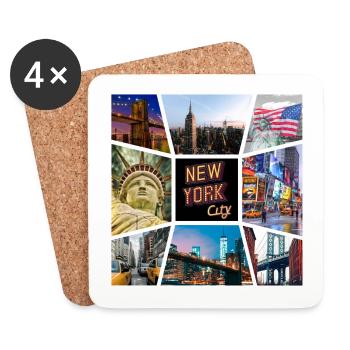 New York City États-Unis Amérique City Skyline Collage - Dessous de verre (lot de 4) - blanc - Devant