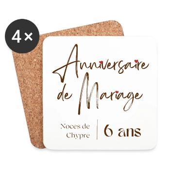 Anniversaire de mariage 6 ans cadeau personnalisé - Dessous de verre (lot de 4) - blanc - Devant