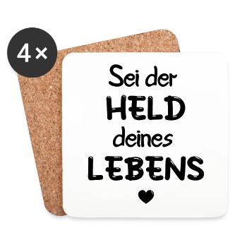 HELD HELDIN LEBEN MOTIVATION GLÜCK ZIEL ZUFRIEDEN - Untersetzer (4er-Set) - Weiß - Vorne