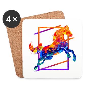 Horse Riding Rider Jumping Gallop Colorful Vintage - Coasters (set of 4) - white - Front