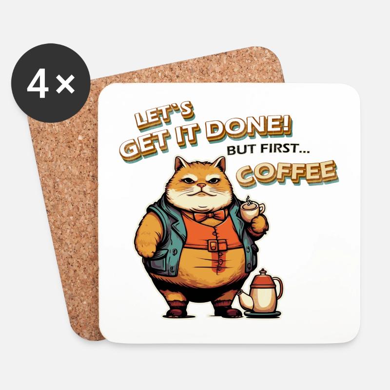 Lass es uns erledigen Katzenkaffee - Untersetzer (4er-Set) - Weiß