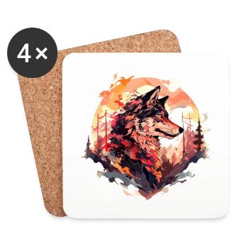Wolf Wolf's Head Nature Wilderness Forest Trees Art - Coasters (set of 4) - white - Front