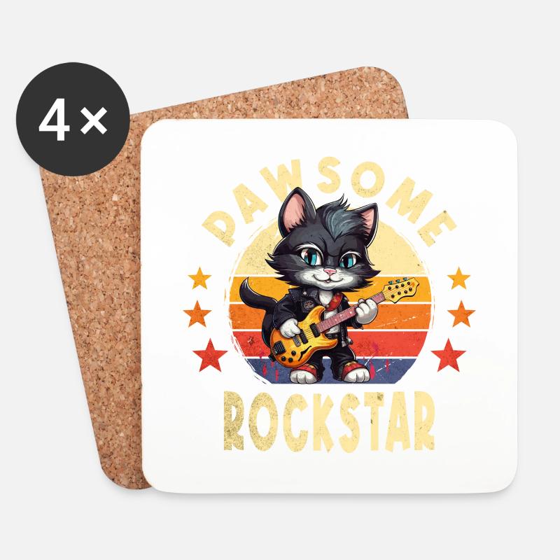 Katze Tier E-Gitarre Gitarrist Pawsome Rock Star - Untersetzer (4er-Set) - Weiß