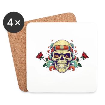 Skull Skull Skeleton Motorcycle Biker Gang - Coasters (set of 4) - white - Front