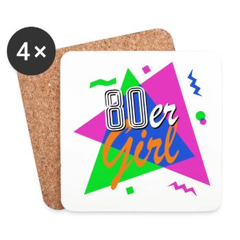 80er Girl - 80er Jahre - bunt + verrückt - retro - Untersetzer (4er-Set) - Weiß - Vorne