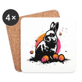 Lapin en noir à Pâques - Dessous de verre (lot de 4) - blanc - Devant