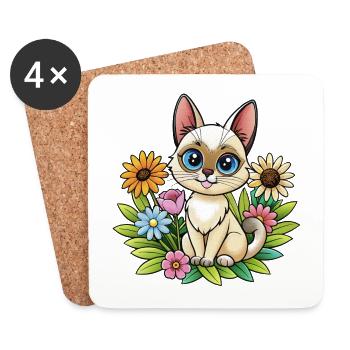 Chaton siamois - Dessous de verre (lot de 4) - blanc - Devant