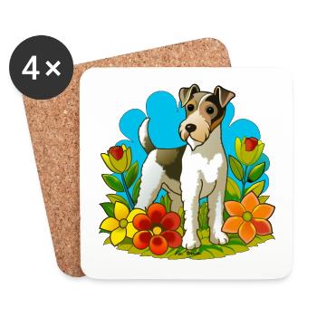 Chien Fox terrier au jardin - Dessous de verre (lot de 4) - blanc - Devant
