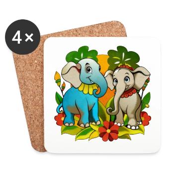 Two cute elephants - Coasters (set of 4) - white - Front